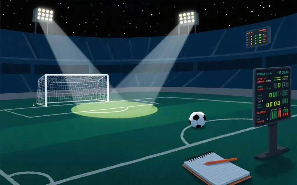 点球大战与数据复盘的球场夜景插画